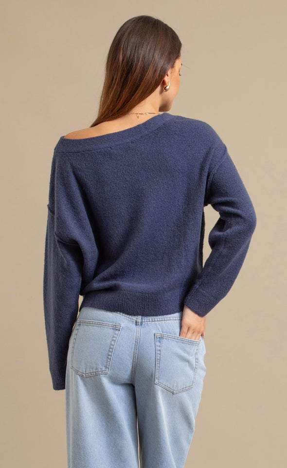 Wide Boat Neck Sweater Indigo