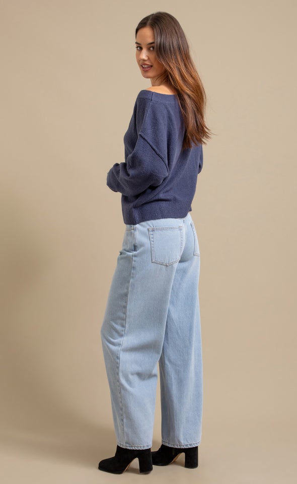 Wide Boat Neck Sweater Indigo
