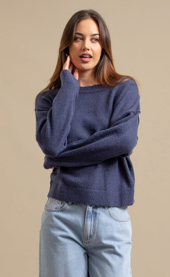 Wide Boat Neck Sweater Indigo