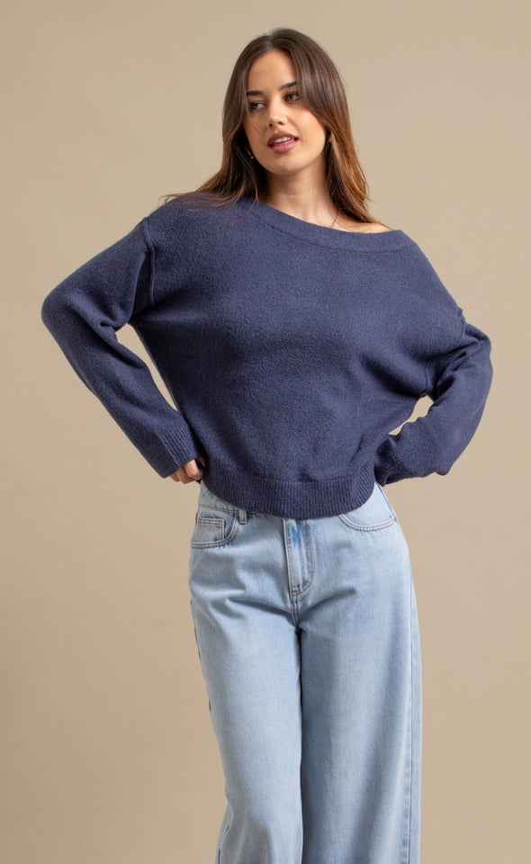 Wide Boat Neck Sweater Indigo