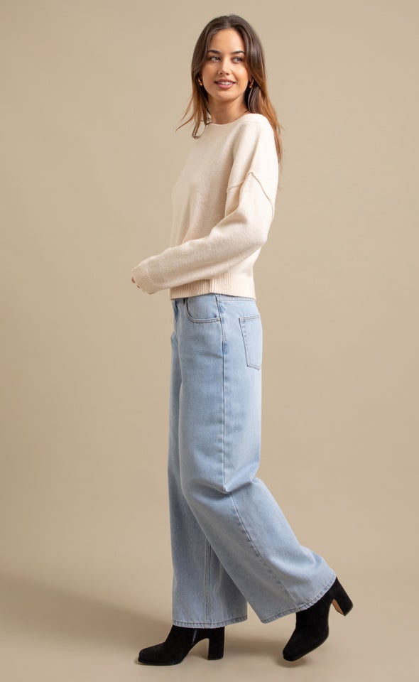 Wide Boat Neck Sweater Lightest Pink