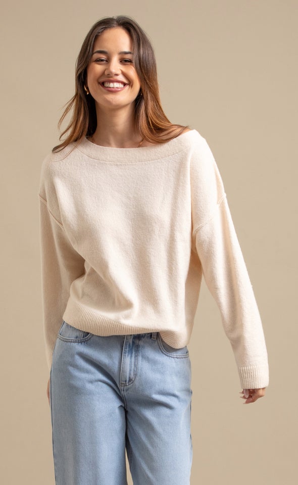 Wide Boat Neck Sweater Lightest Pink