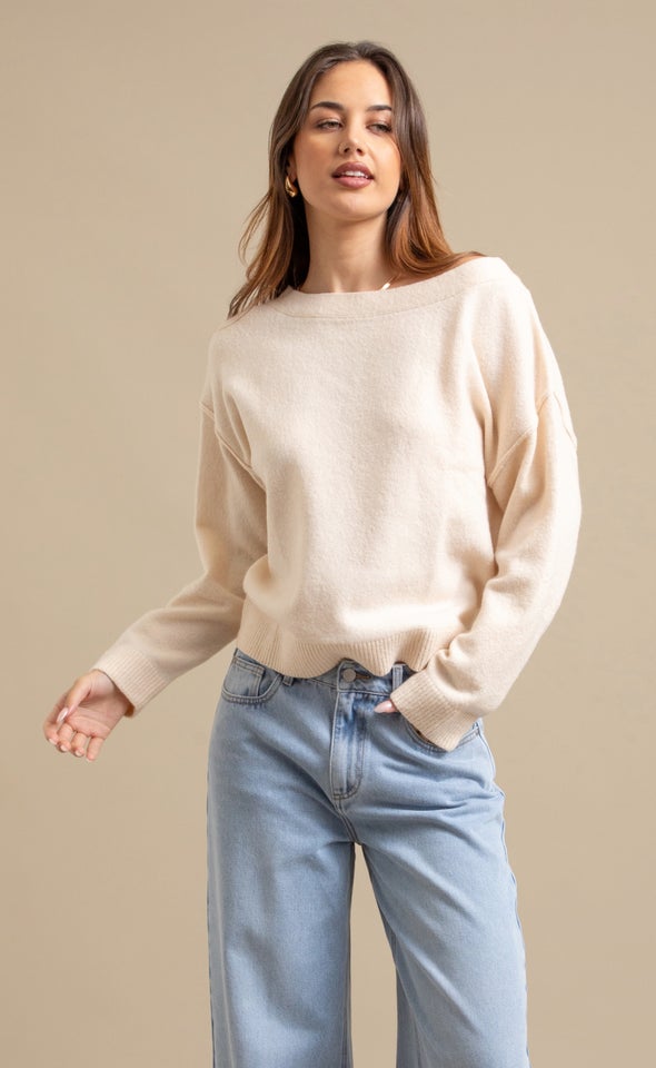 Wide Boat Neck Sweater Lightest Pink