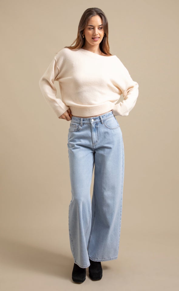Wide Boat Neck Sweater Lightest Pink