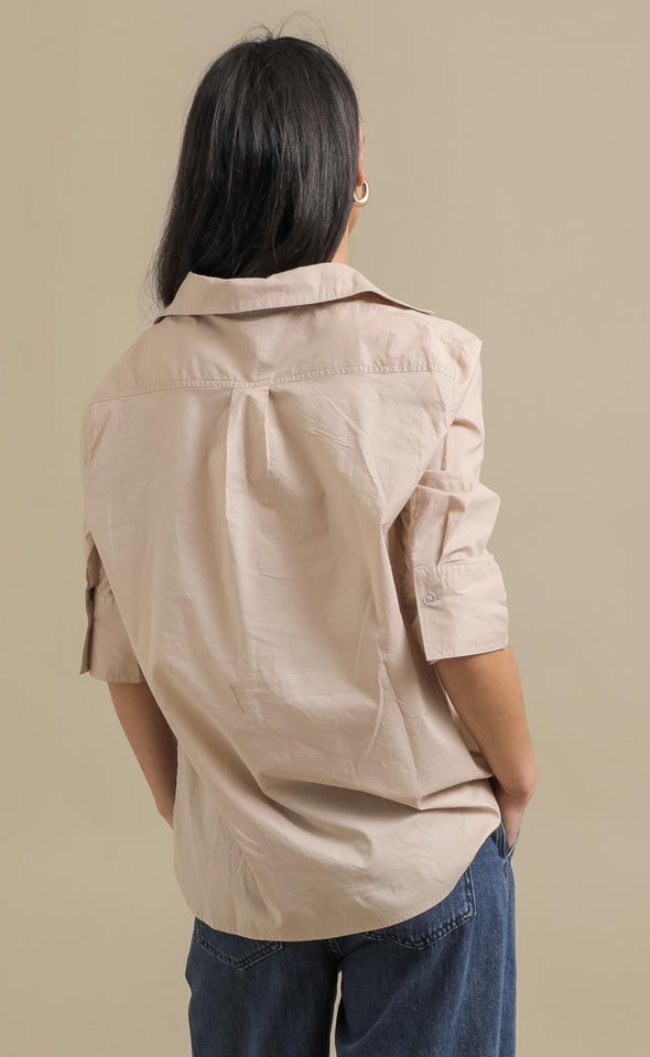 Wide Cuff V Neck Shirt Natural