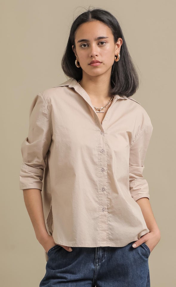 Wide Cuff V Neck Shirt Natural