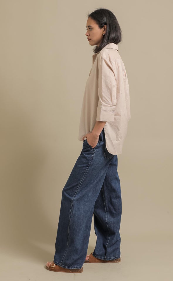 Wide Cuff V Neck Shirt Natural