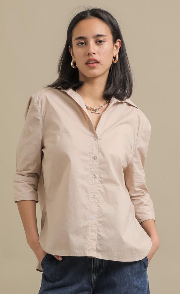 Wide Cuff V Neck Shirt Natural