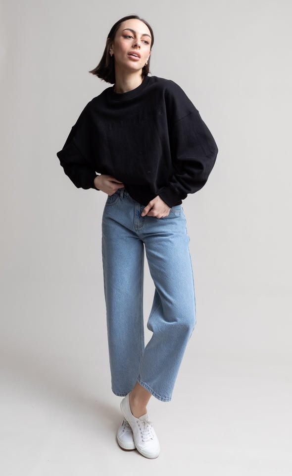 Wide Leg Cropped Jeans Blue