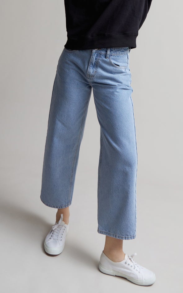 Wide Leg Cropped Jeans Blue