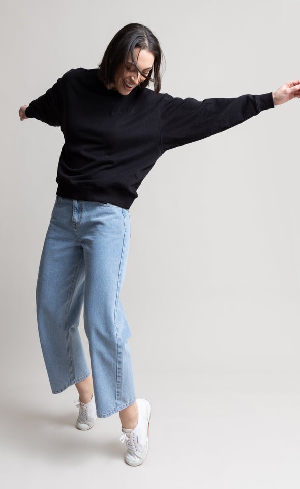 Wide Leg Cropped Jeans Blue