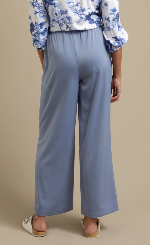 Wide Leg Drawcord Pants Washed Blue