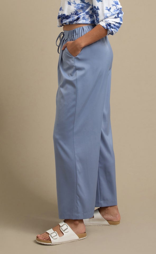 Wide Leg Drawcord Pants Washed Blue