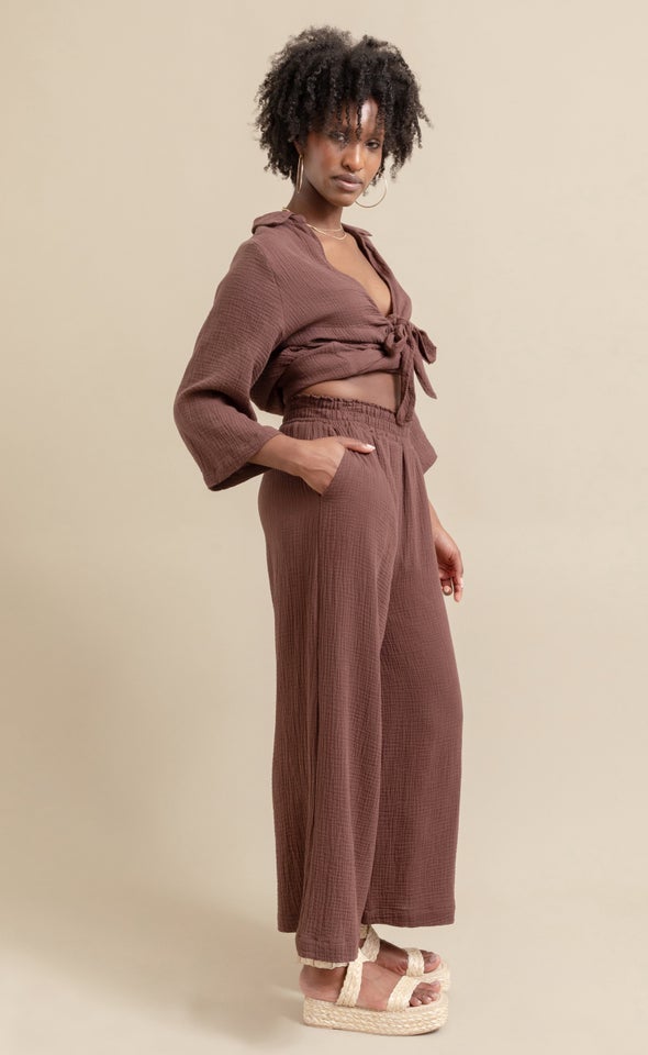 Wide Leg Elastic Waist Pant Cocoa