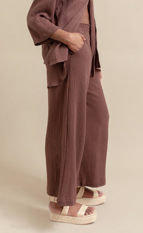 Wide Leg Elastic Waist Pant Cocoa