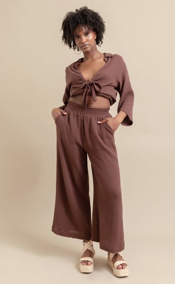 Wide Leg Elastic Waist Pant Cocoa