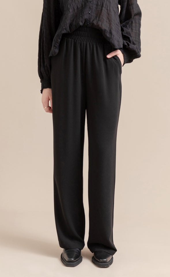 Wide Leg Elastic Waist Pants Black