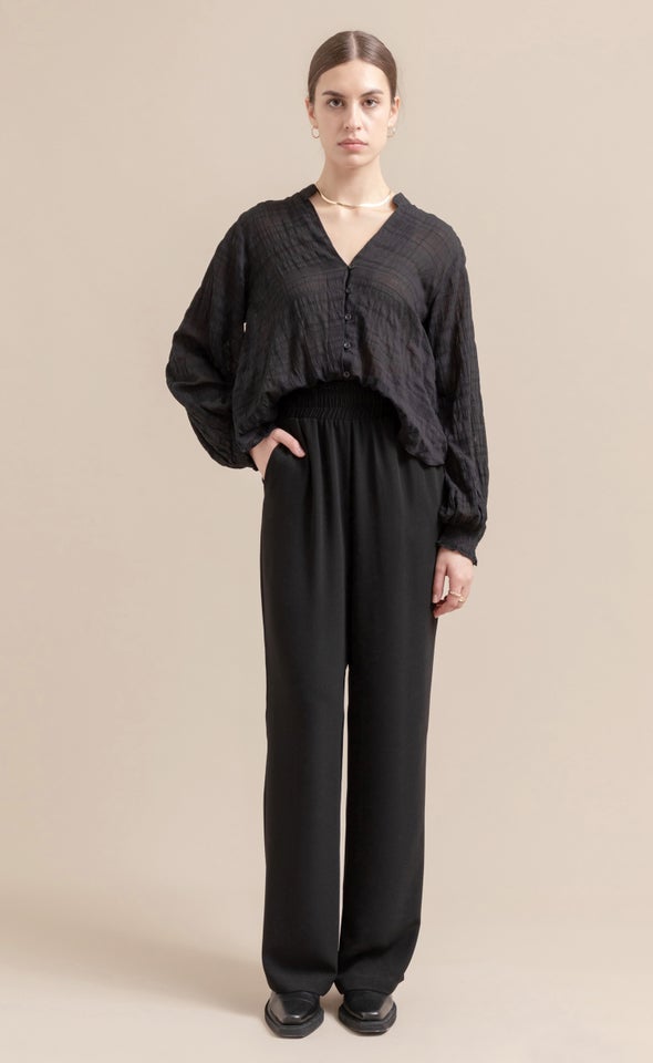 Wide Leg Elastic Waist Pants Black