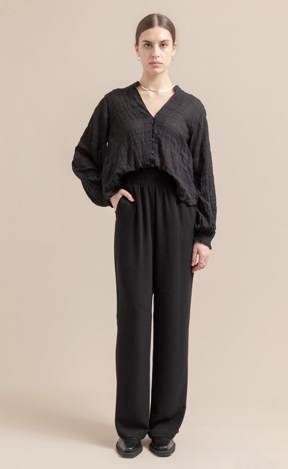 Wide Leg Elastic Waist Pants Black