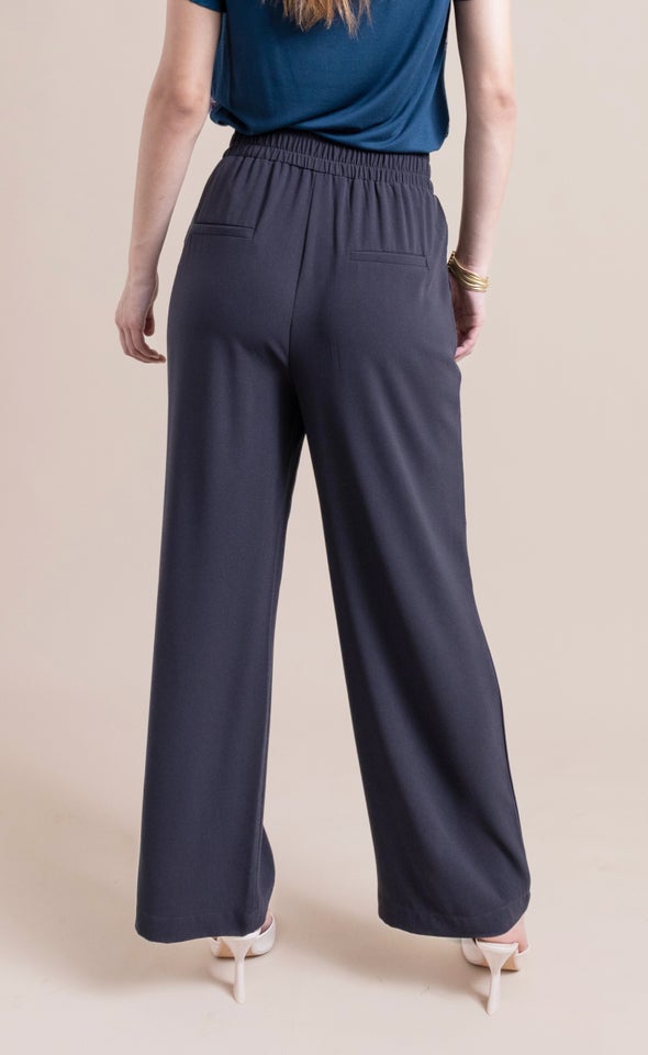 Wide Leg Elastic Waist Pants Charcoal