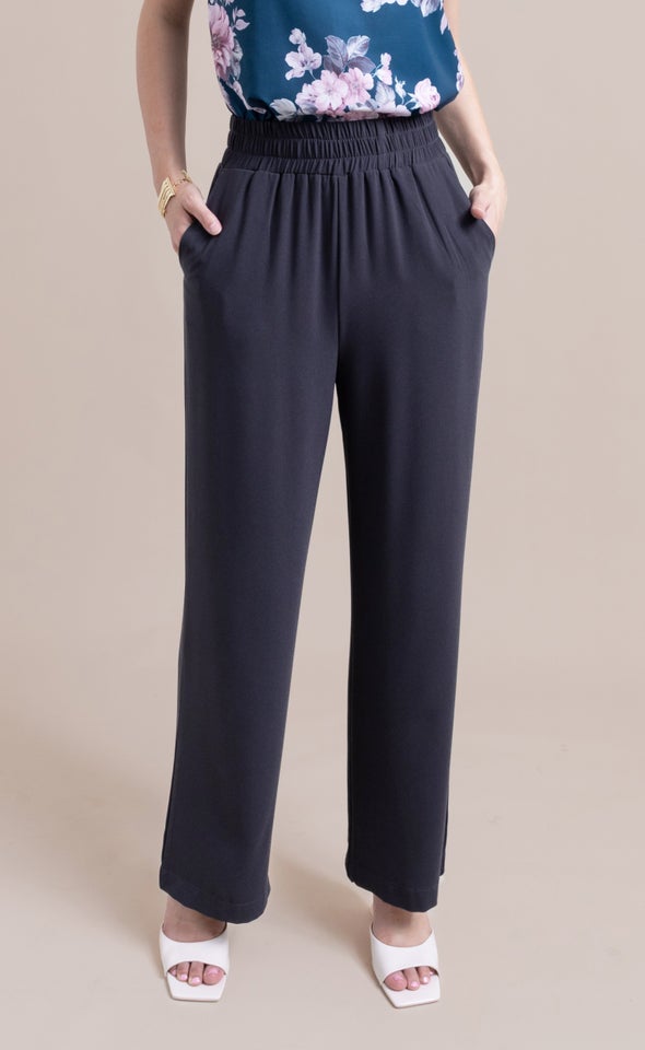 Wide Leg Elastic Waist Pants Charcoal