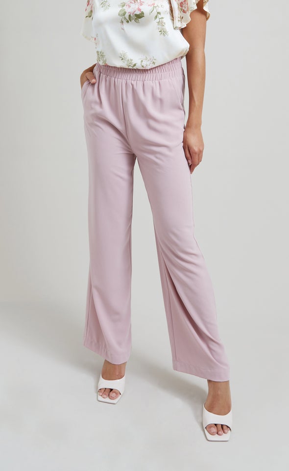 Wide Leg Elastic Waist Pants Soft Pink