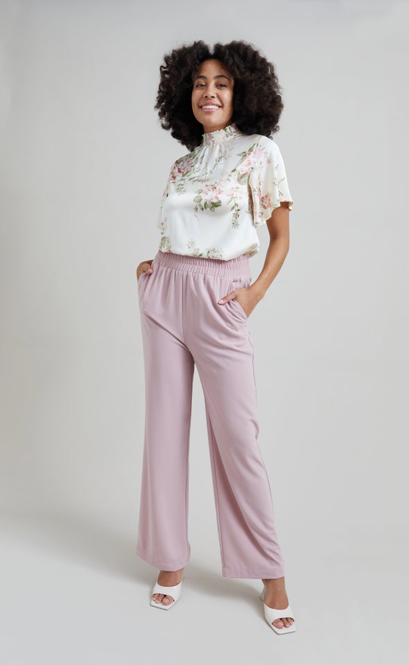 Hot Pink Elastic Waist Wide Leg Pants