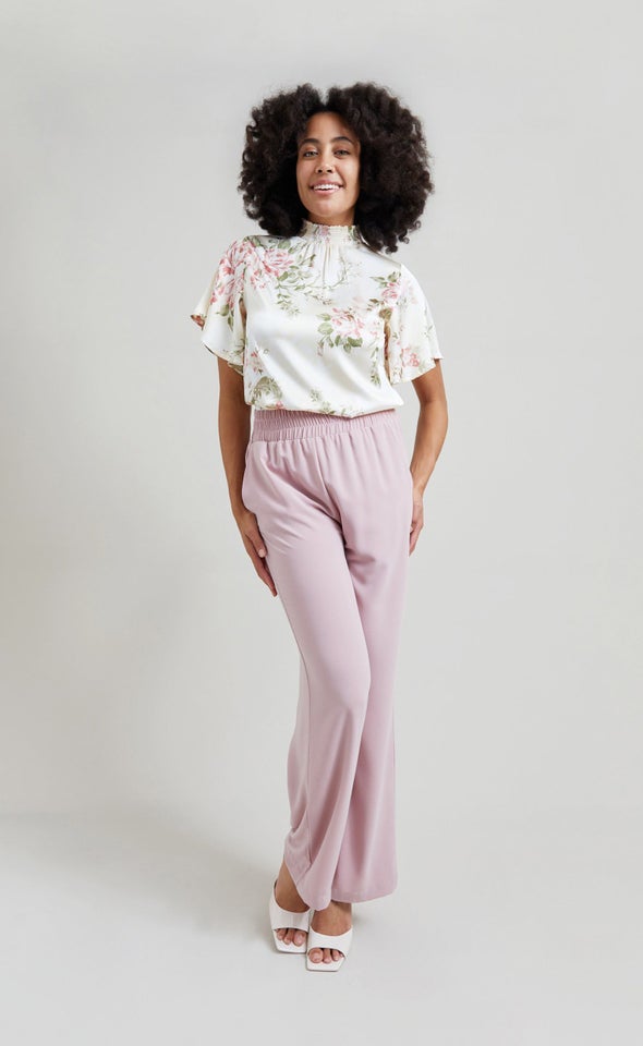 Wide Leg Elastic Waist Pants Soft Pink