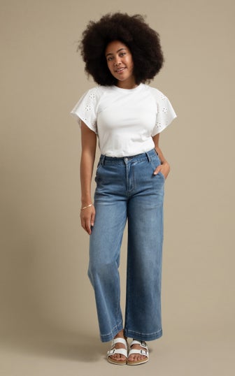 Wide Leg Jeans With Back Tab Detail