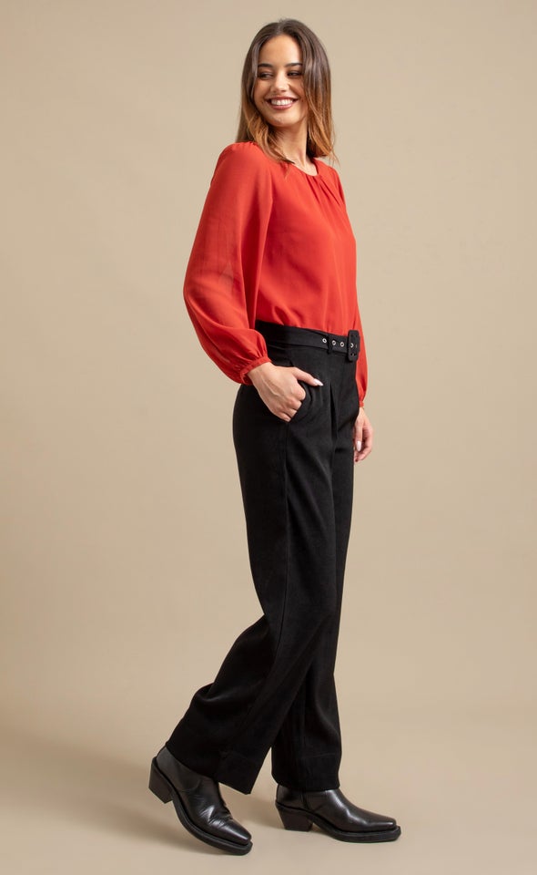 Wide Leg  Pants with Belt Black