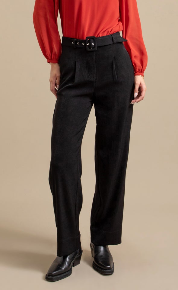Wide Leg  Pants with Belt Black