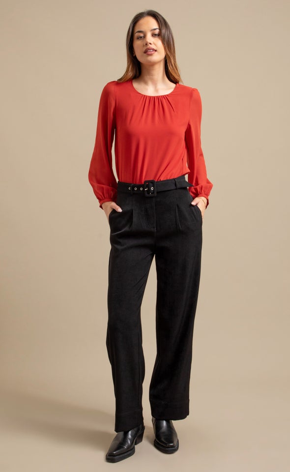 Wide Leg  Pants with Belt Black