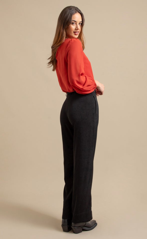 Wide Leg  Pants with Belt Black
