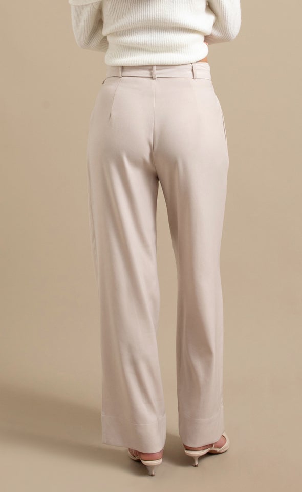 Wide Leg  Pants with Belt Natural