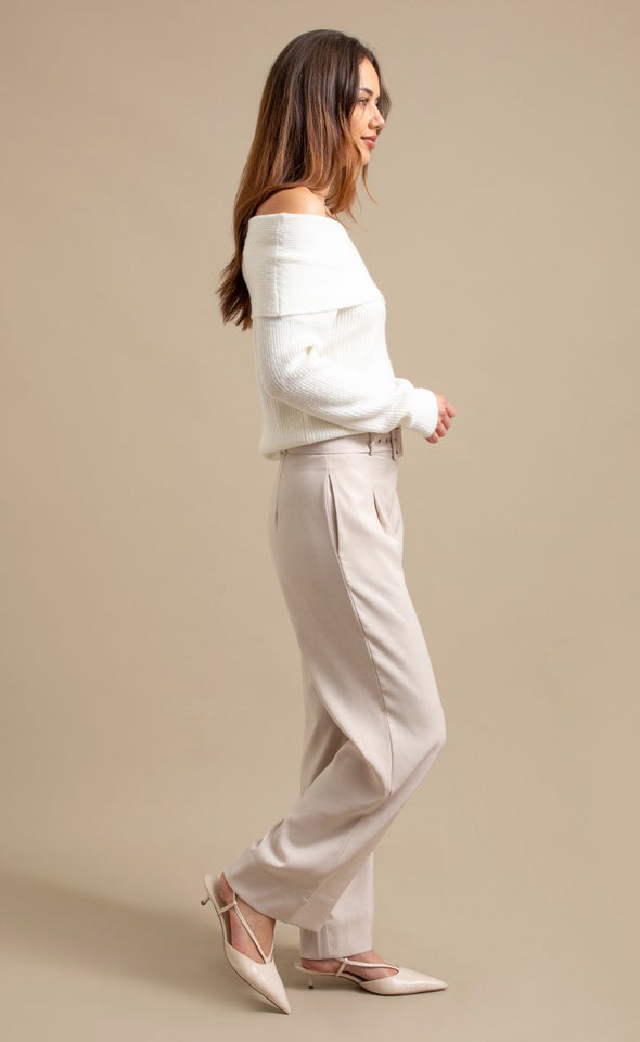 Wide Leg  Pants with Belt Natural