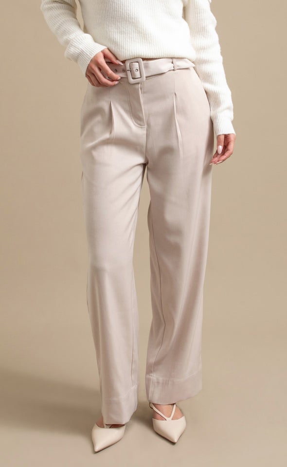 Wide Leg  Pants with Belt Natural