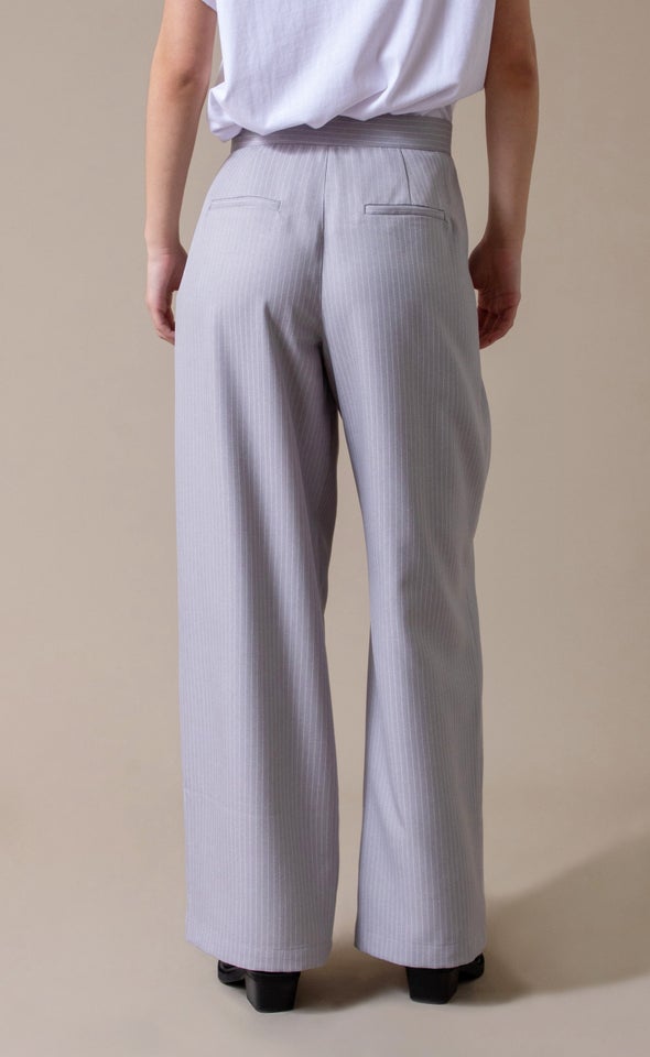 Wide Leg Pinstripe Pants Grey Pinstripe