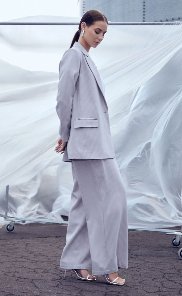 Wide Leg Pinstripe Pants Grey Pinstripe