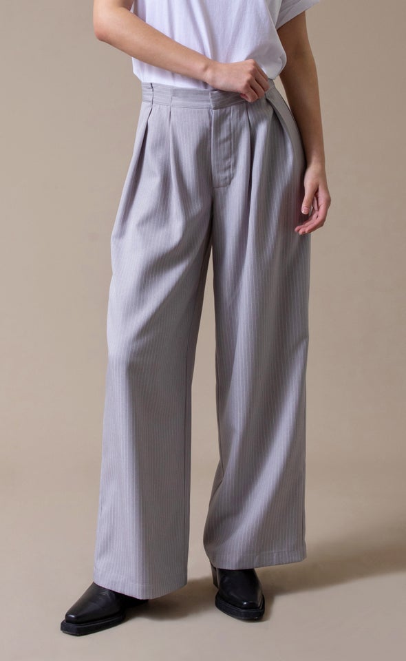 Wide Leg Pinstripe Pants Grey Pinstripe