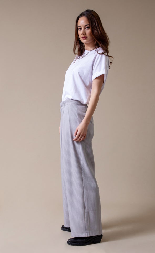 Wide Leg Pinstripe Pants Grey Pinstripe