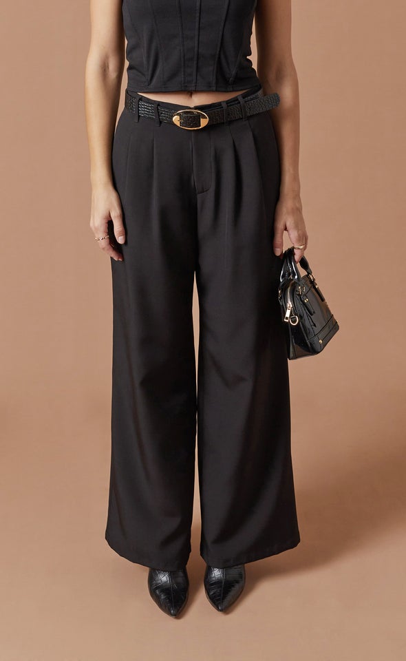 Wide Leg Relaxed Pants Black