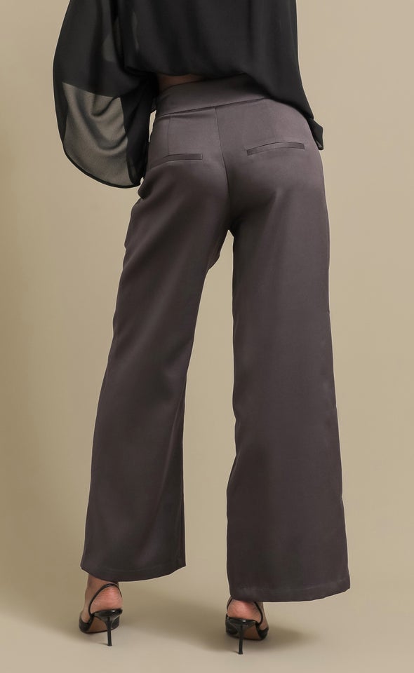Wide Leg Suiting Pants Charcoal