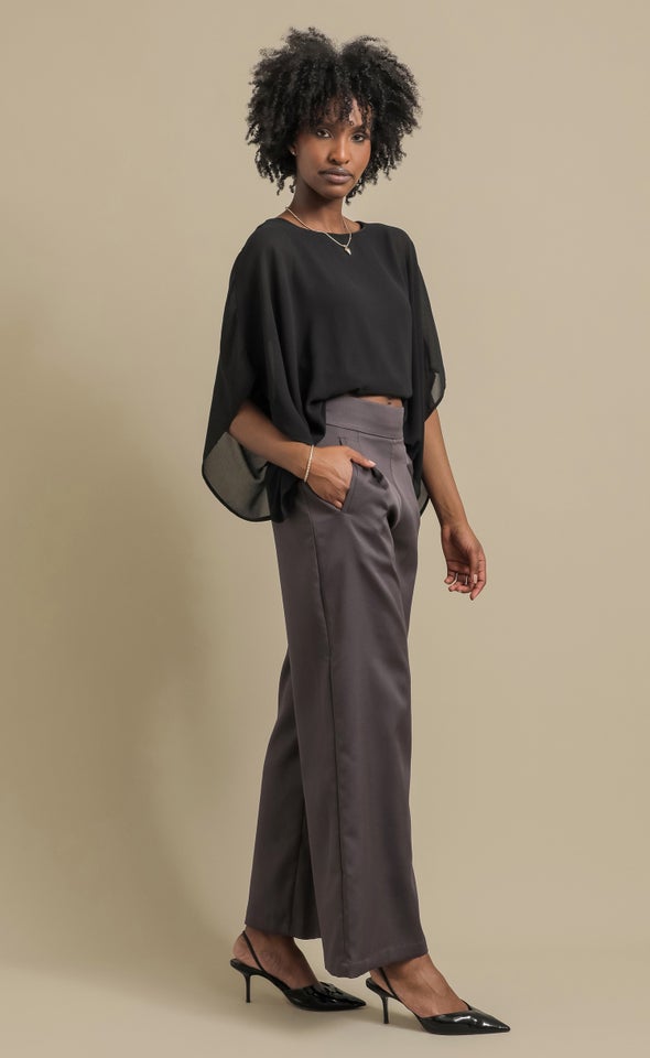 Wide Leg Suiting Pants Charcoal