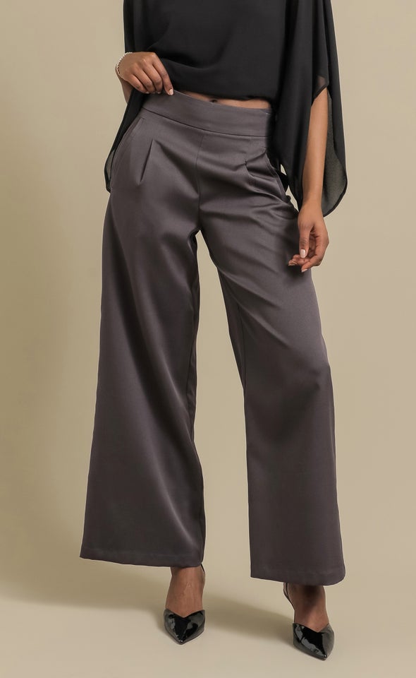 Wide Leg Suiting Pants Charcoal