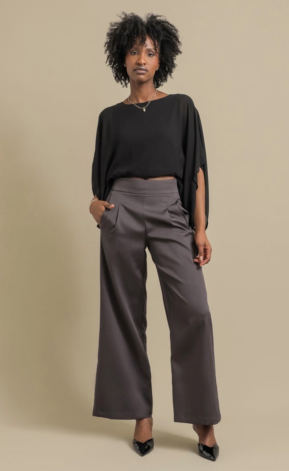 Wide Leg Suiting Pants Charcoal