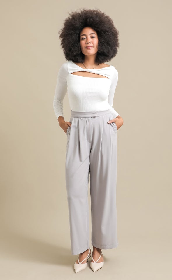 Wide Leg Suiting Pants Stone