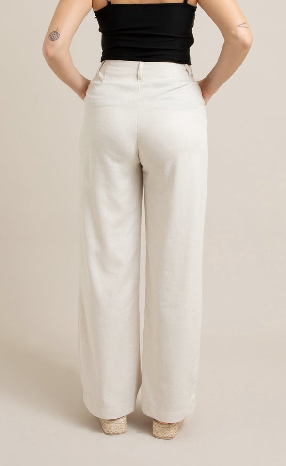 Wide Leg Twill Pant Natural