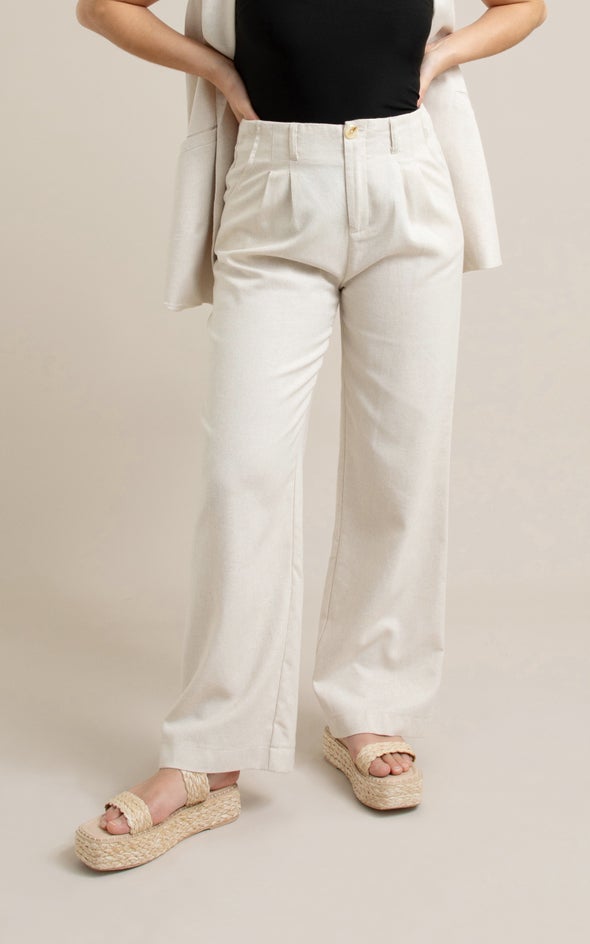 Wide Leg Twill Pant Natural