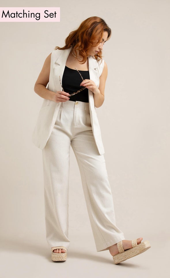 Wide Leg Twill Pant Natural