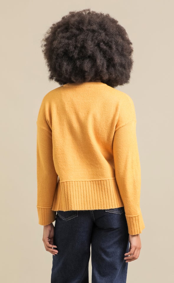 Wide Rib Crew Neck Sweater Mustard